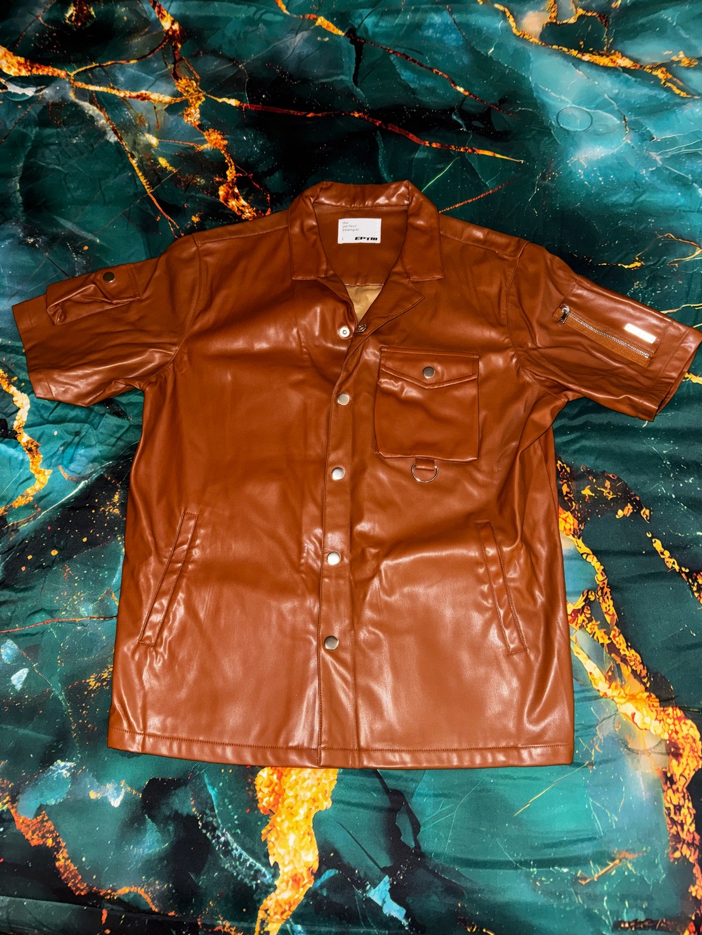 Men's Caramel Brown Faux Leather Shirt Jacket - Size Large